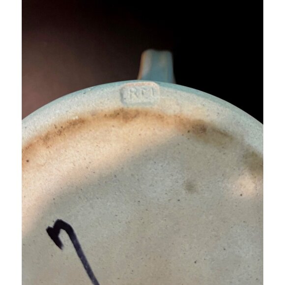 Vintage Farm House Handcrafted Stoneware Pitcher With Earthy Brown & Blue Stripe - Picture 8 of 9